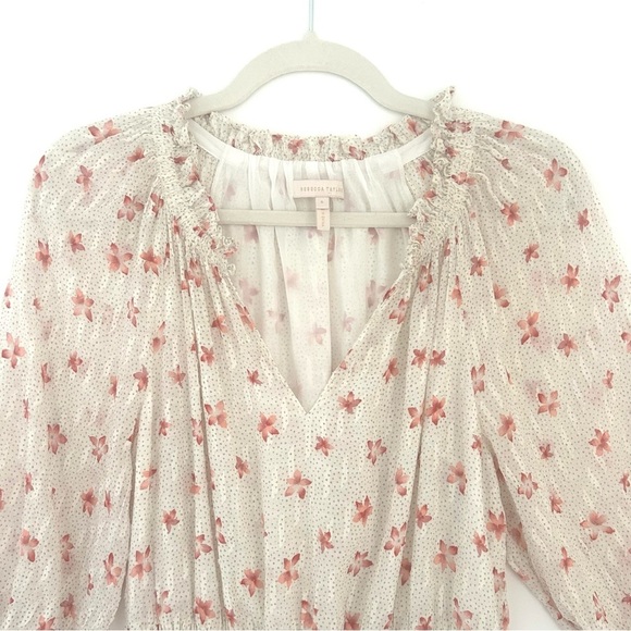 Rebecca Taylor Feminine Romantic Mini Dress Silk Floral Pink White Size Small - Picture 1 of 15
